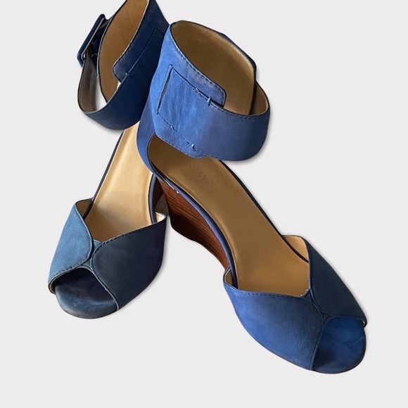 Nine West Shoes - Nine West Blue Suede Ankle Strap Wedge Sandal size 6.5